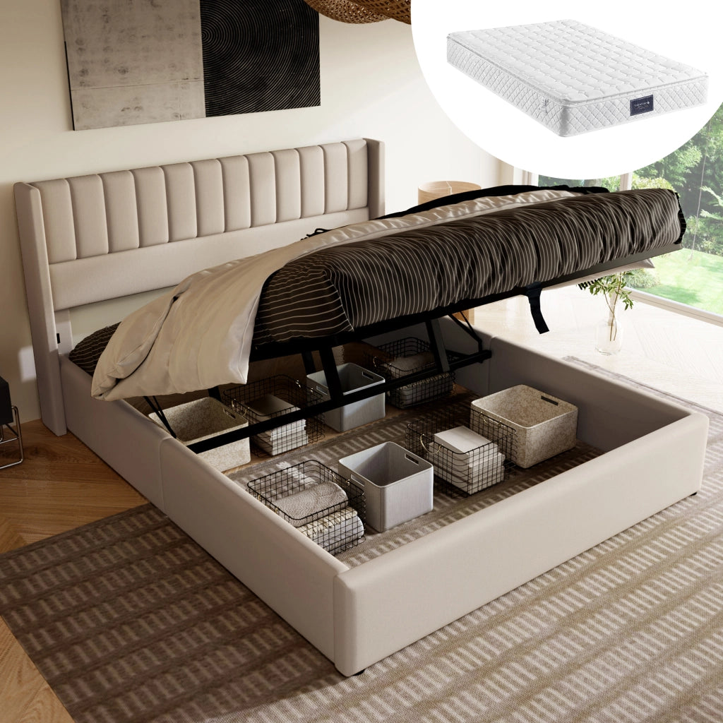 letto imbottito lino beige 140x200 cm