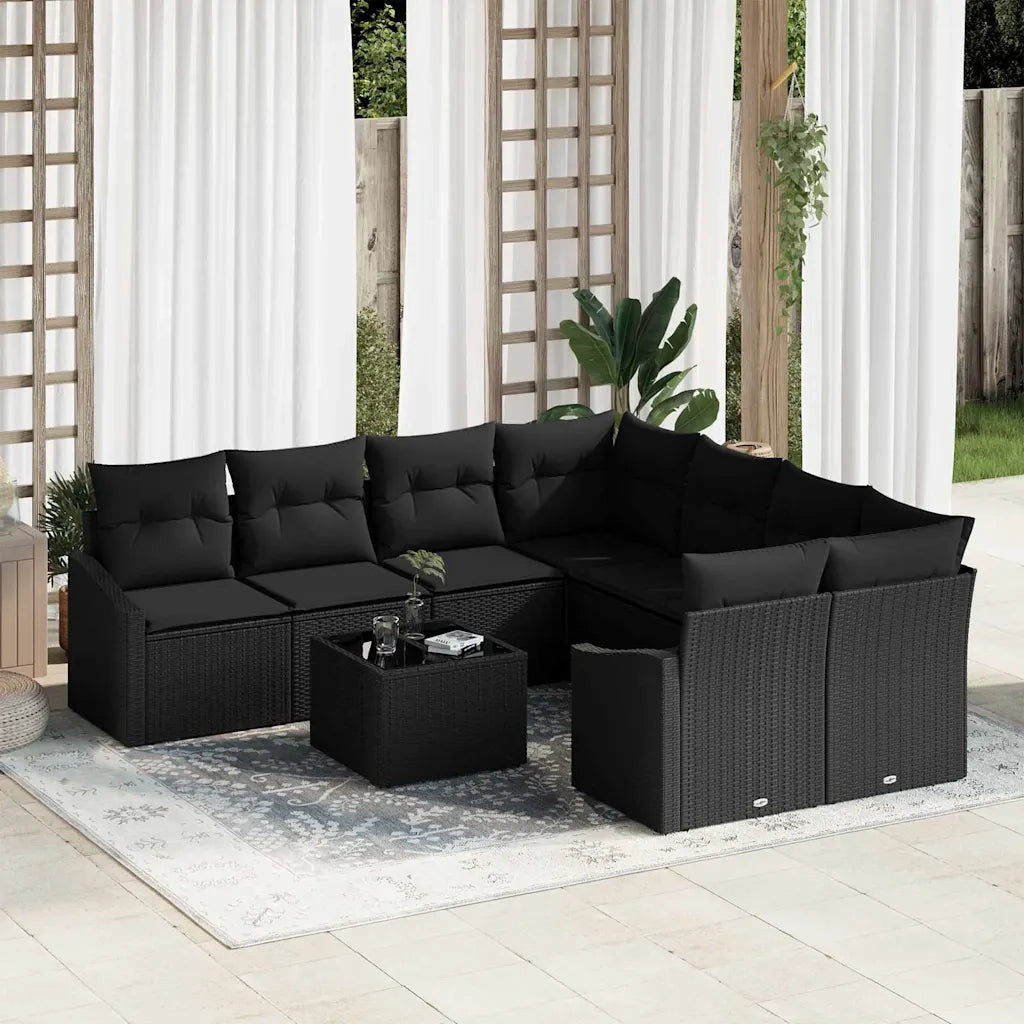 Set di divani con cuscino con cuscino 9 pcs Nero polyrattan