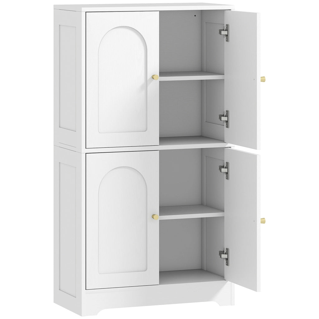 Credenza da Cucina 60x30x110 cm con 2 Armadietti 4 Ante 2 Ripiani Regolabili in Legno Bianco