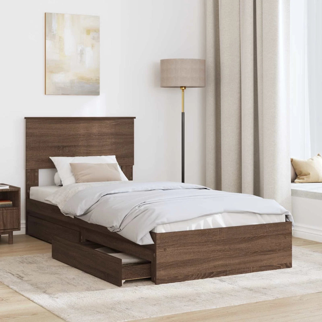 Letto con Contenitore con testiera-Struttura Letto con contenitore Rovere Marrone 75 x 190 cm 518176