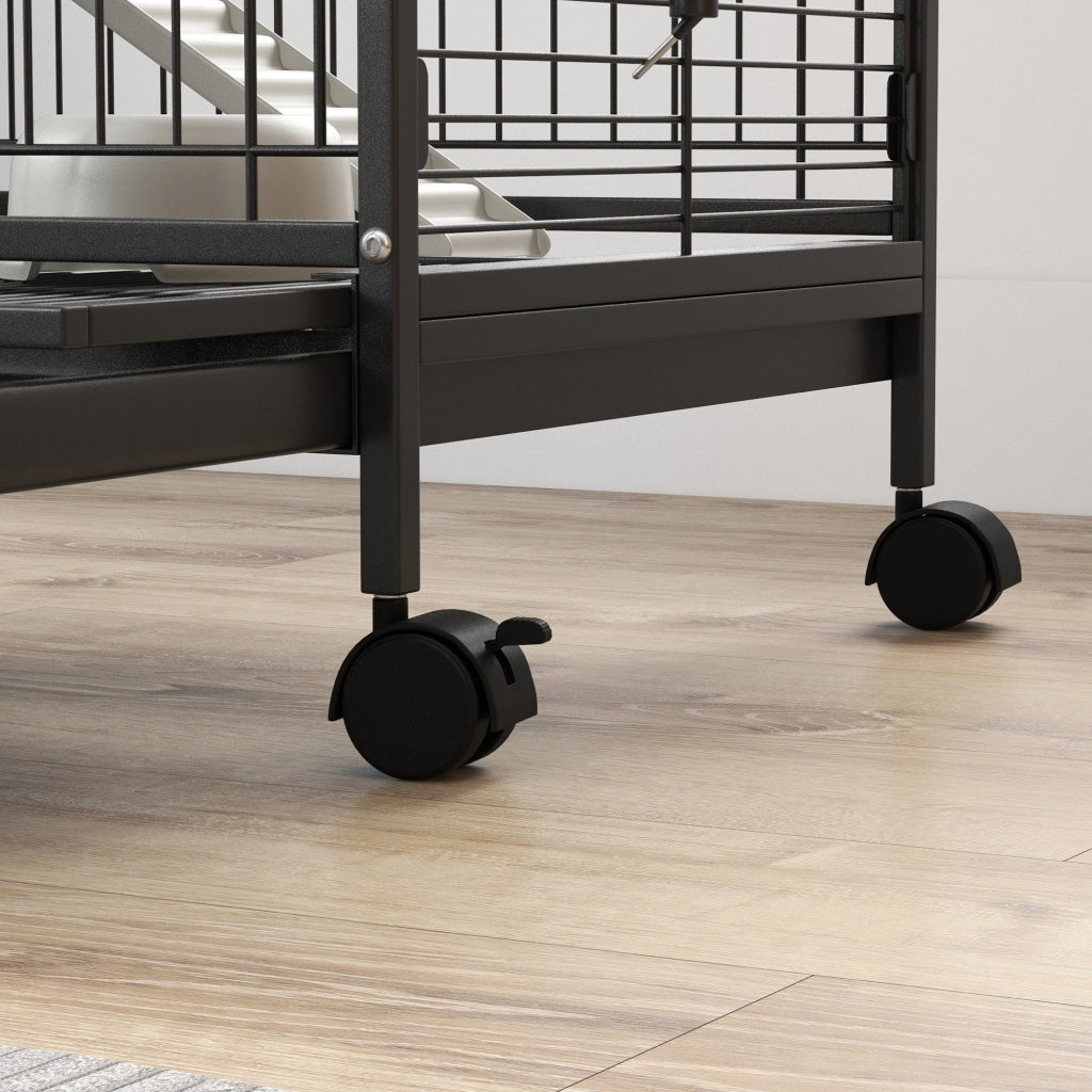 Gabbia per Roditori con Ruote e 3 Piattaforme ¨C zephmum ¨C Nero, 61.5x44x95 cm