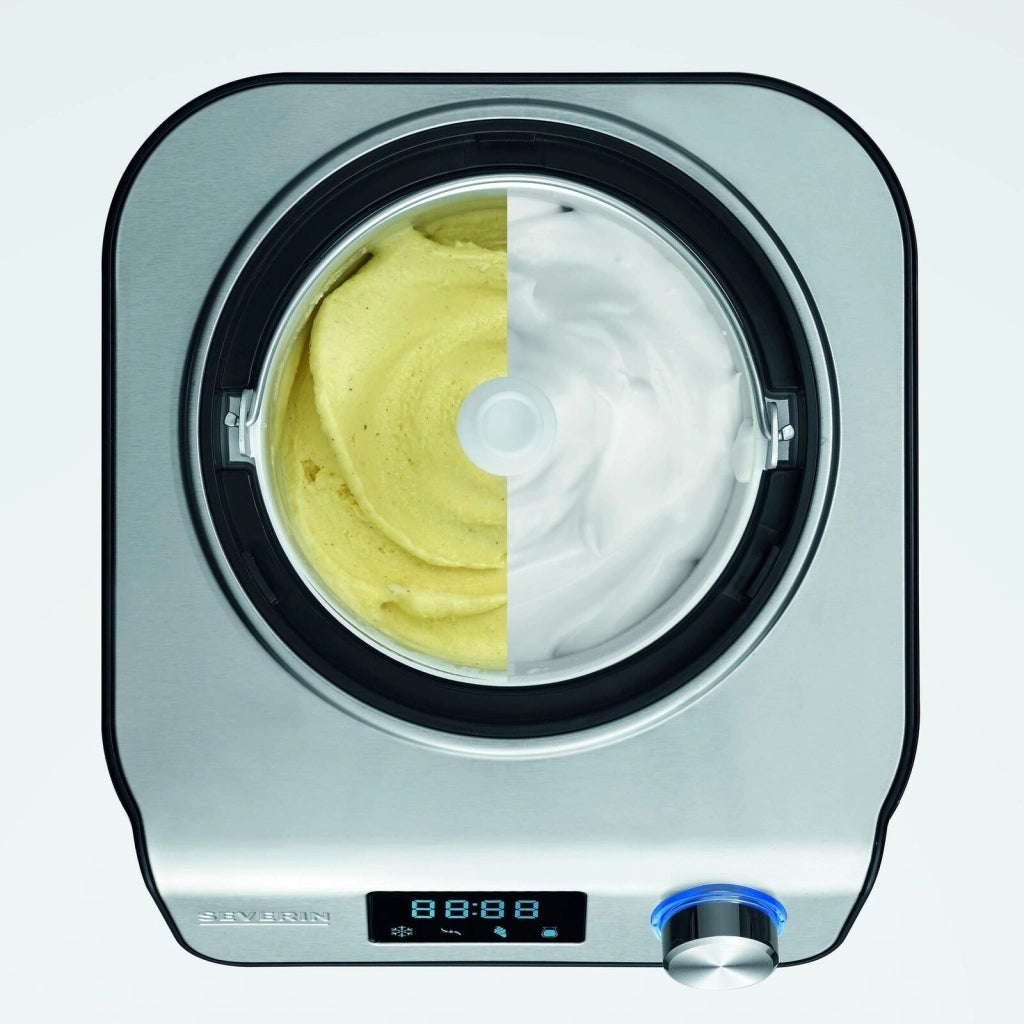 Severin EZ 7407 Gelatiera Compressore 2in1 1,2 L 135 W con Display LED Timer Digitale e Funzione Keep-Cool colore Nero Acciaio Inox