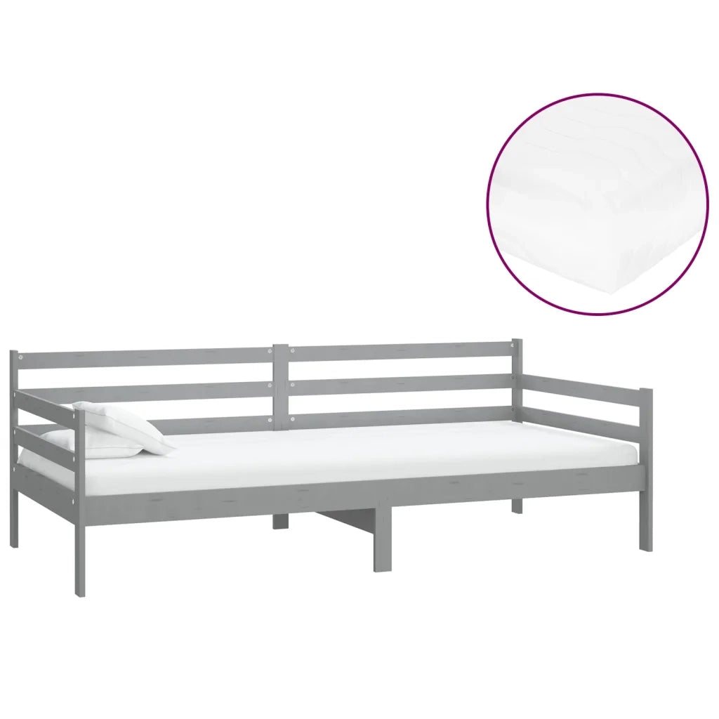 Divano Letto con Materasso 90x200 cm Grigio in Legno di Pino 3083586
