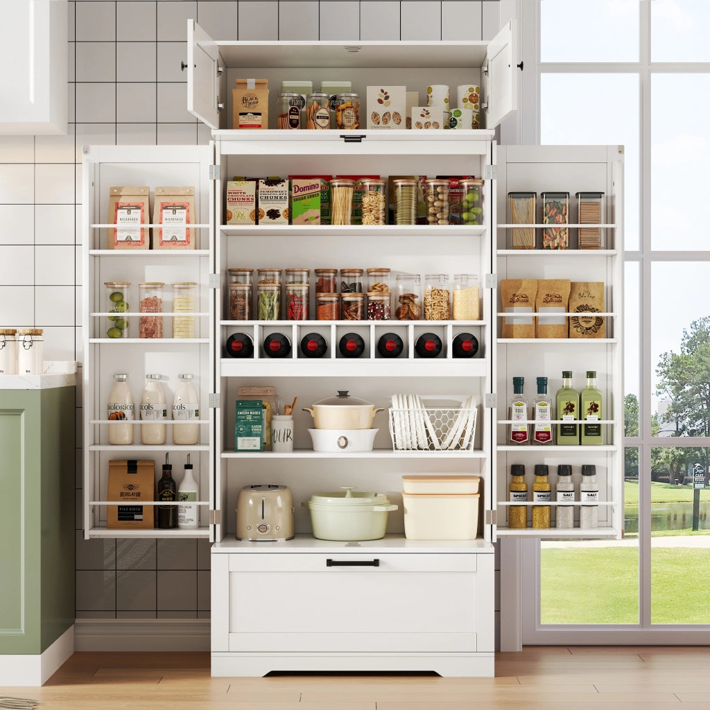 Armadio da cucina grande - Zephmum - 80¡Á40¡Á180cm - Stile industriale con ripiani regolabili, cassetti e porta vino