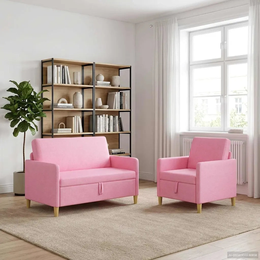 Set di Divani con Storage 2 pz Rosa Poliestere 3429160