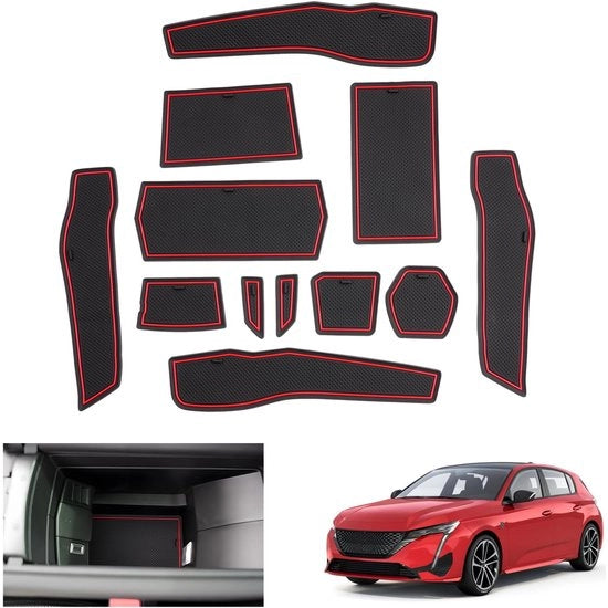 Antislipmattone in gomma per Peugeot 308 III da 2022 in poi, mattoncini per console centrale, mattoncini per Deurne, compatibili con Peugeot 308 III da 2022 in poi, non compatibili con cambio automatico, colore rosso.