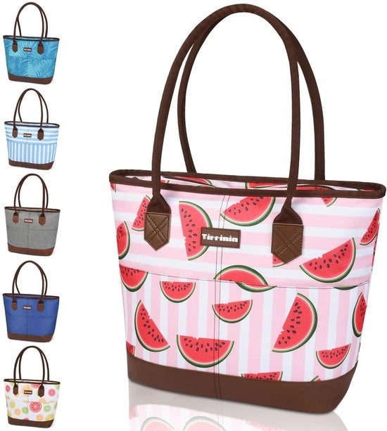 Tirrinia Opvouwabile Borsa Isolata Grande con Isolamento Idrorepellente 20L, Grande Borsa per Supermercati con Chiusura a Cerniera, Borsa Tote Geïsoleerde Ideale per Picnic e Packed Lunch, Rosa Melone