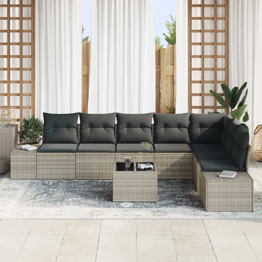 Set Divano da Giardino 9 pcs Grigio chiaro polyrattan
