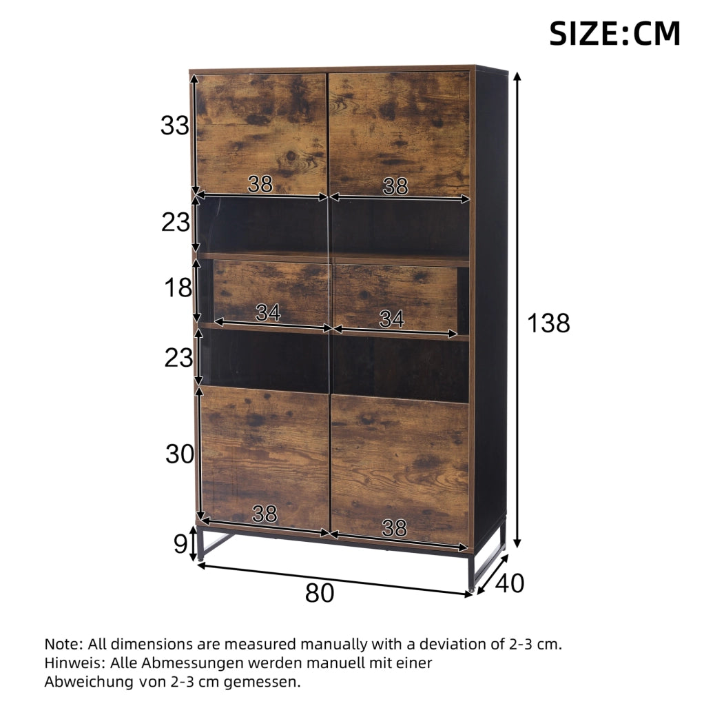 Vetrina 80x40x138 cm con illuminazione LED in MDF; nero e naturale