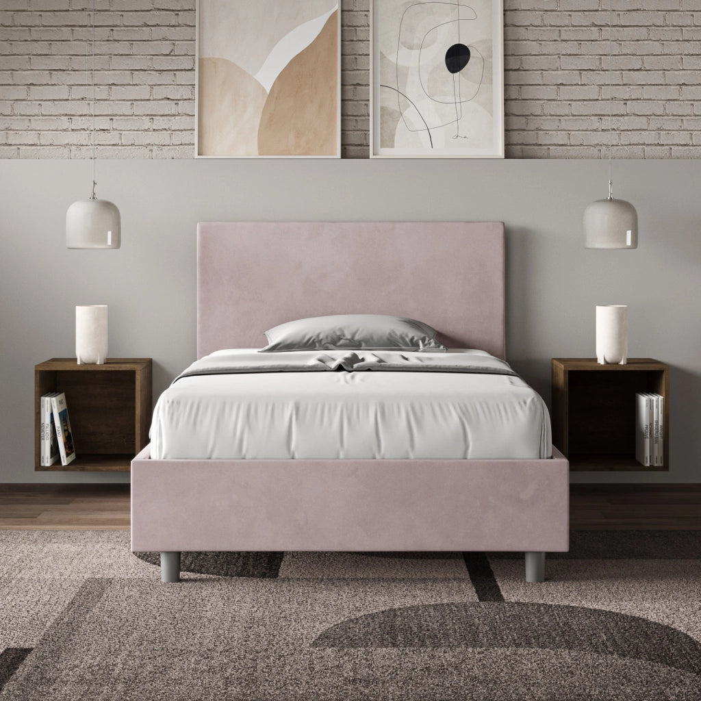 BS COM Letto una piazza e mezza contenitore imbottito 110x200 microfibra glicine