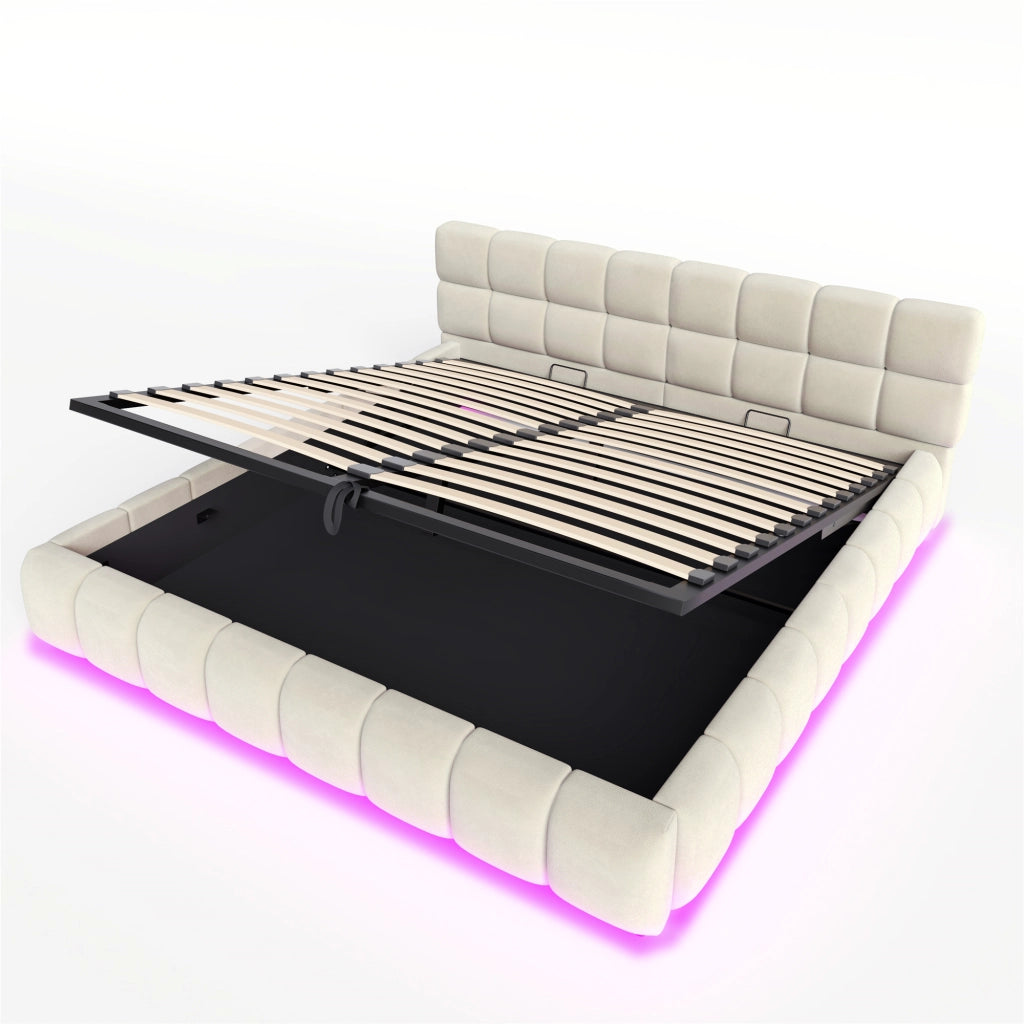 LETTO Contenitore 180x200 cm Velluto Beige con LED