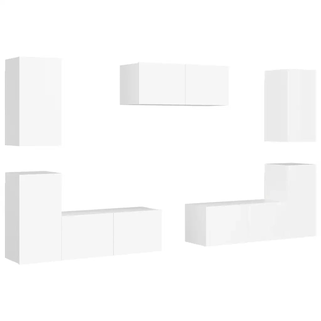 Set Mobili Porta TV 7 pz | Armadietto TV | Mobile Porta TV Bianco in Legno Multistrato