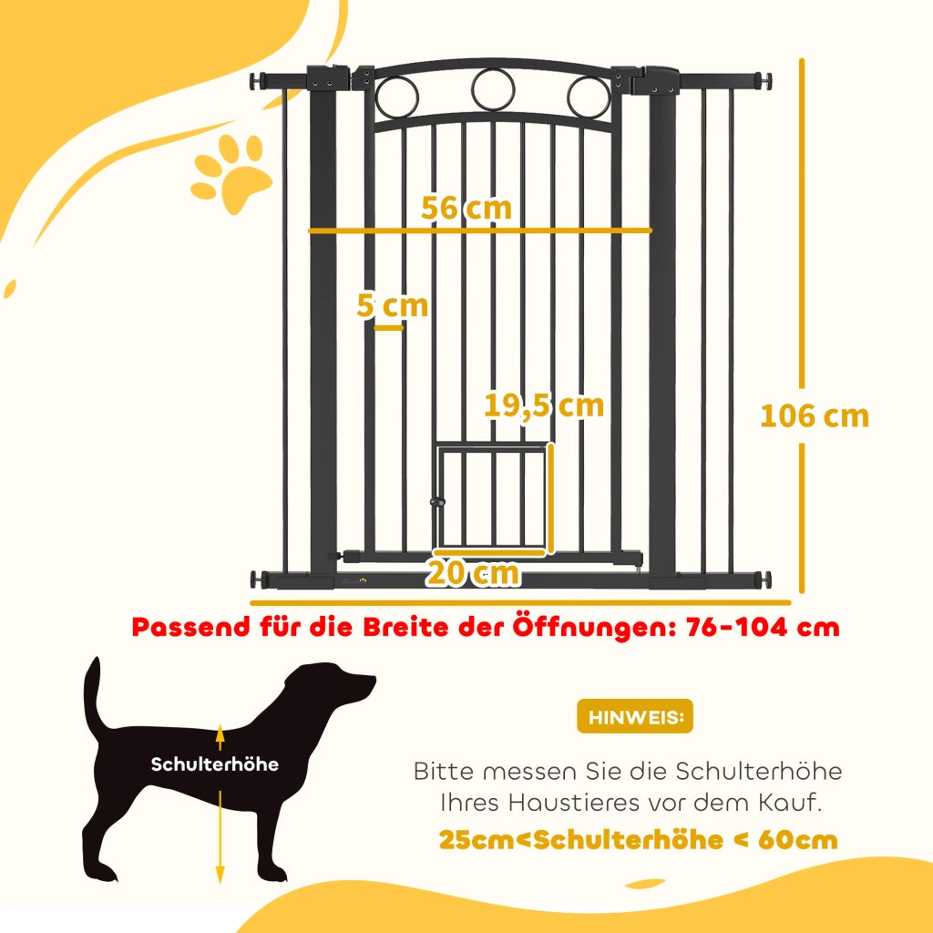 Cancelletto per Animali Domestici con Porta per Gatti ¨C Xylo ¨C 106cm Altezza Regolabile Nero