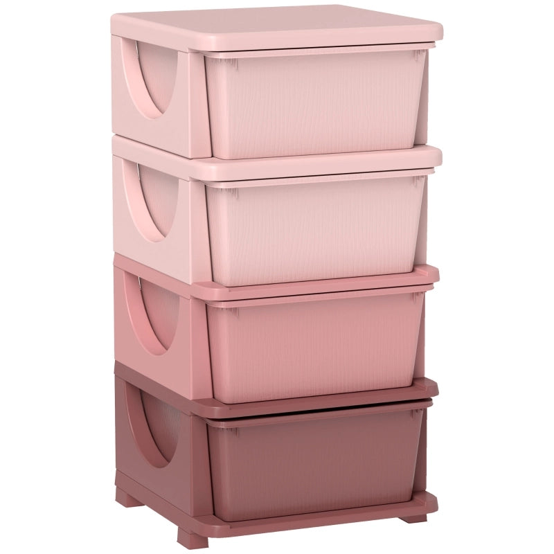 Scatole portaoggetti per bambini, 4 cassetti, bordi arrotondati, design in rilievo, 37x37x76 cm, rosa