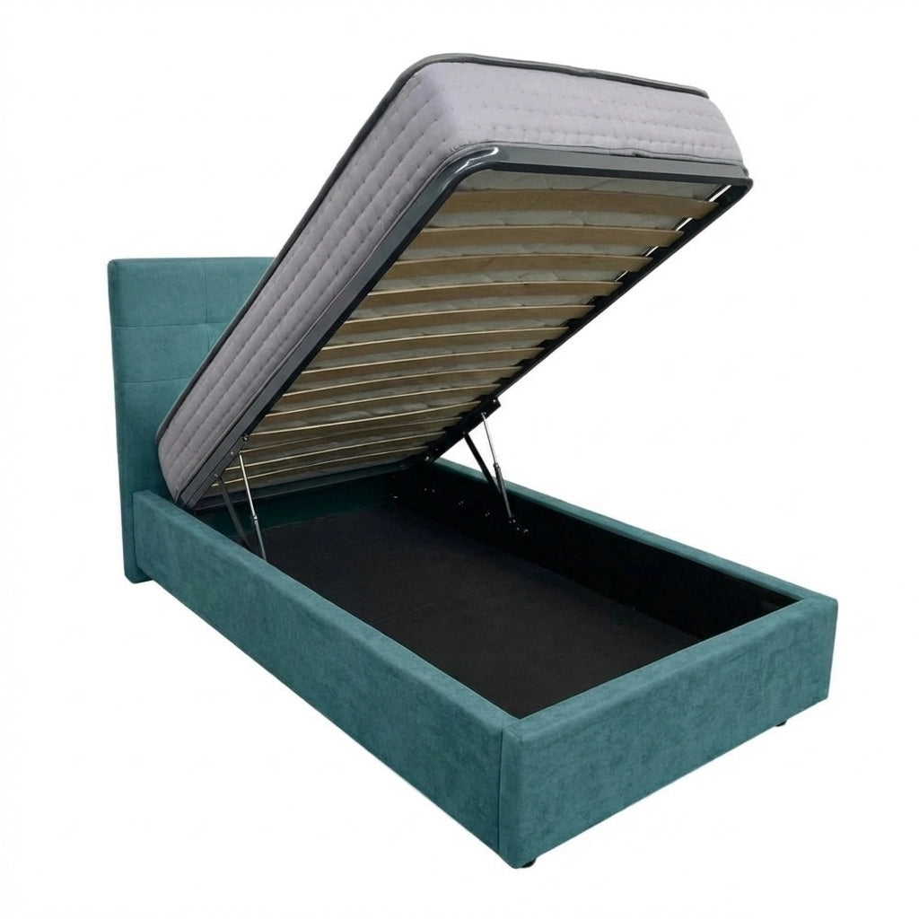 Letto contenitore singolo 80x190 cm con rete ortopedica a doghe, tessuto Enjoy, made in Italy - 17 Turkish