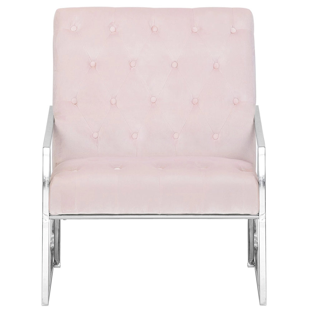 Poltrona Velluto Rosa 83L x 69W x 83H Bottone capitonné Schienale Struttura in Metallo Modern Glam