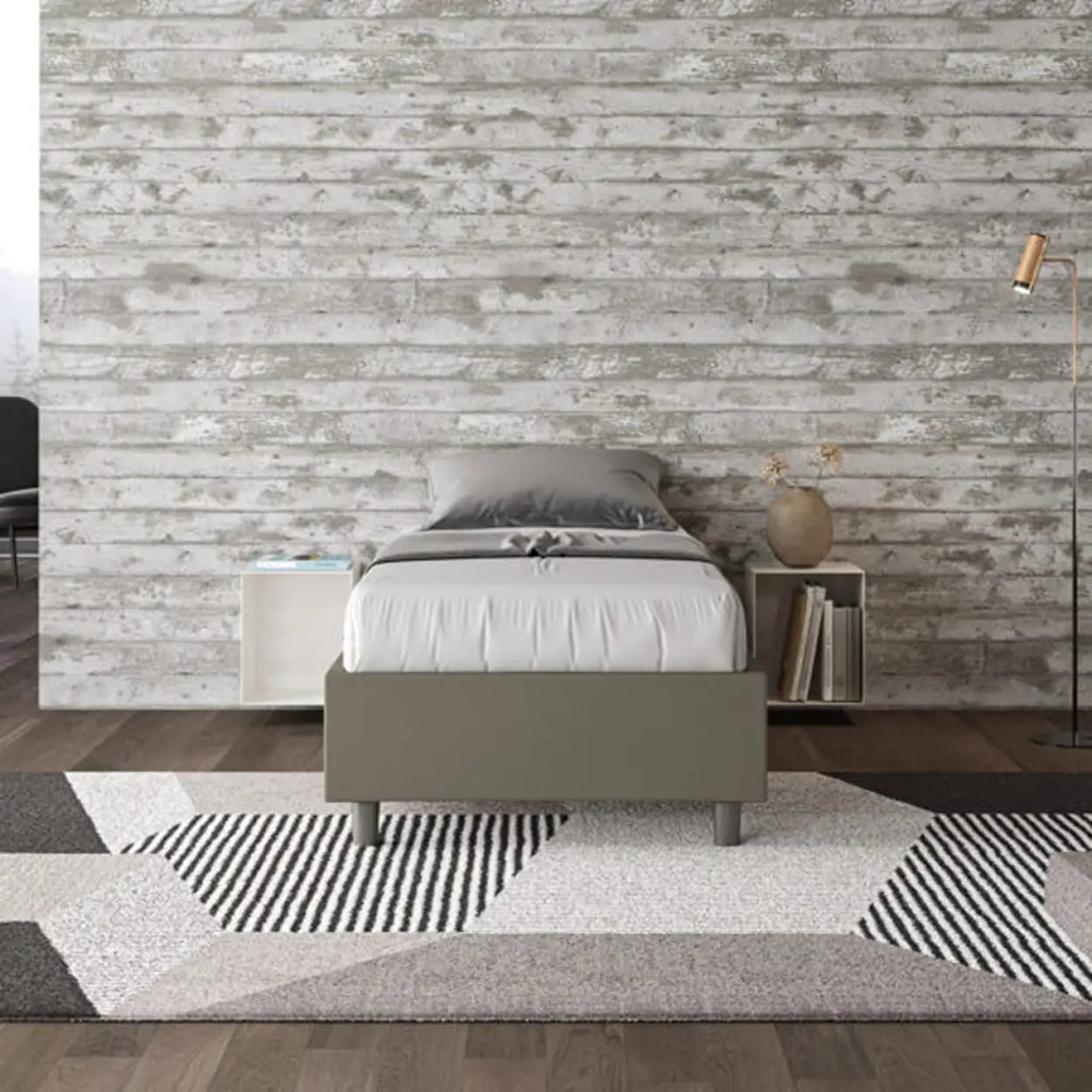 Letto singolo contenitore imbottito 80x210 similpelle cappuccino Azelia