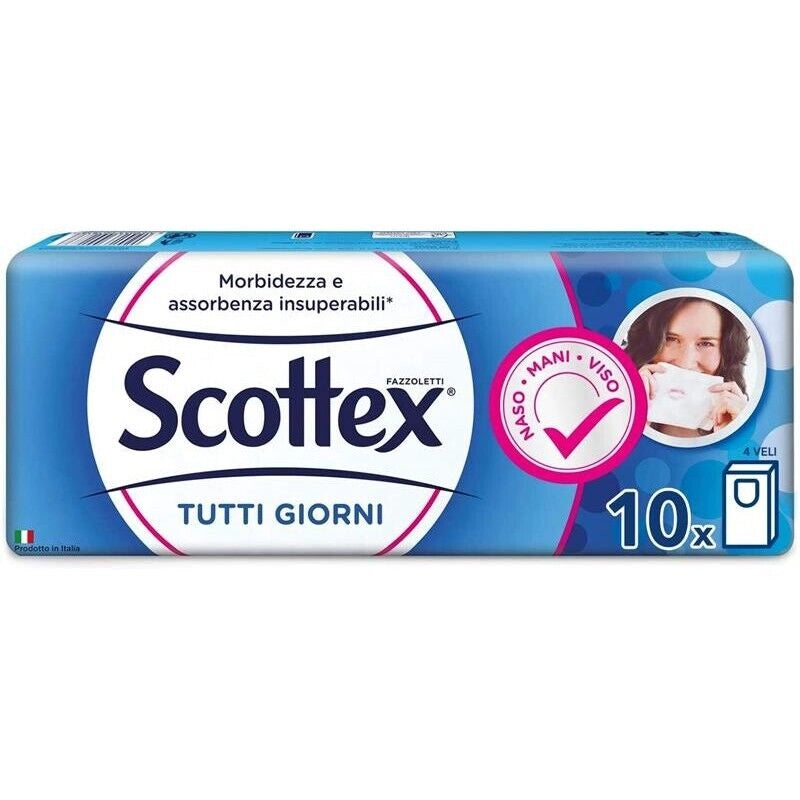 SCOTTEX FAZZOLETTI IN CONFEZIONE DA 10 PACCHETTI DA 4 VELI