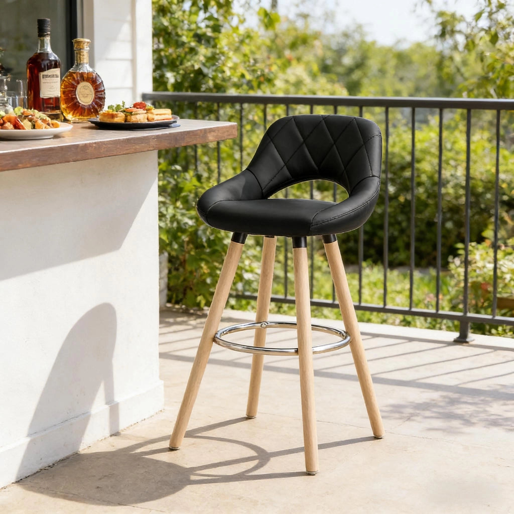 Sgabello da bar con schienale ergonomico e seduta in similpelle per cucina; bar e locali in legno nero