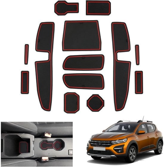 Accessori per Dacia Sandero 3/ Sandero Stepway III 2021-2024 2025, tappetini antislittamento, tappetini in gomma per Sandero 2023, tappetini per console centrale, tappetini per portellone, accessori per Dacia Sandero 3 (rosso)