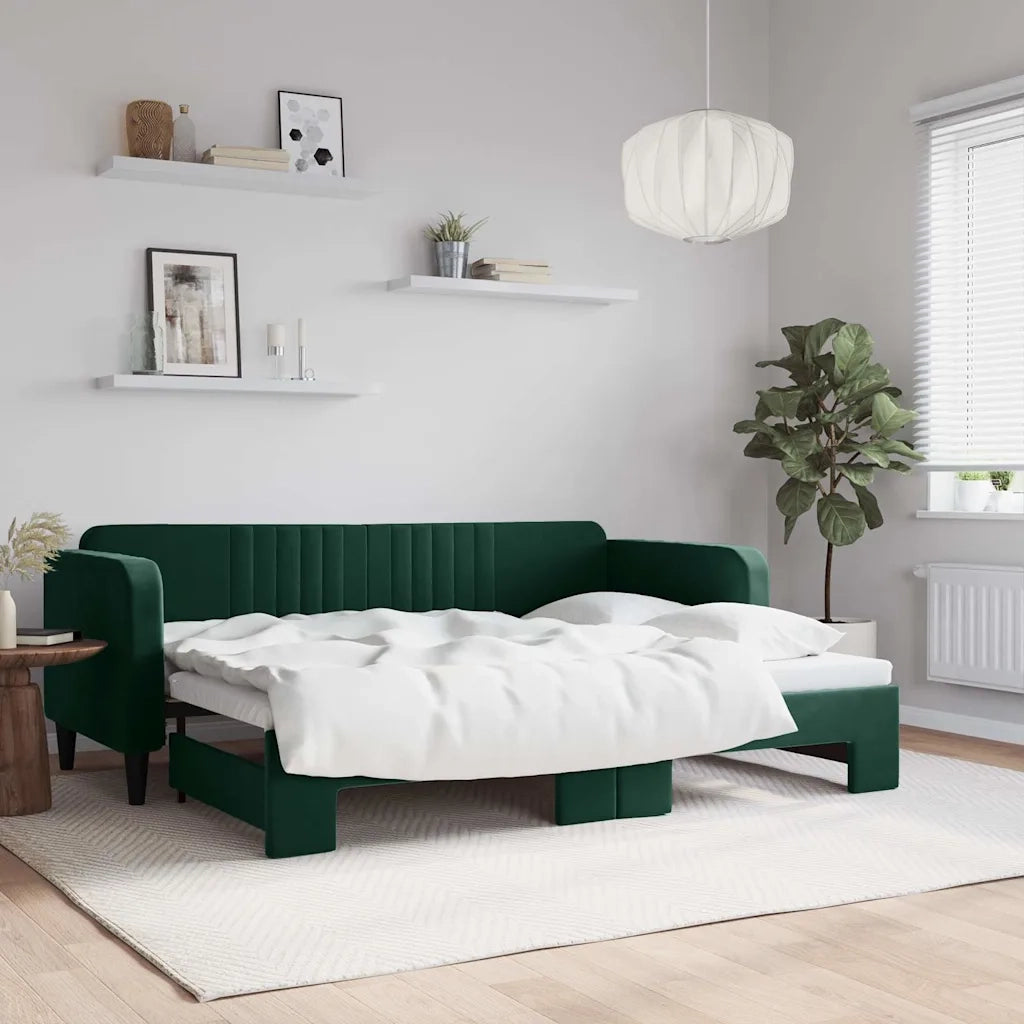 Divano Letto con Letto Estraibile Verde Scuro 80x200cm Velluto 3197058