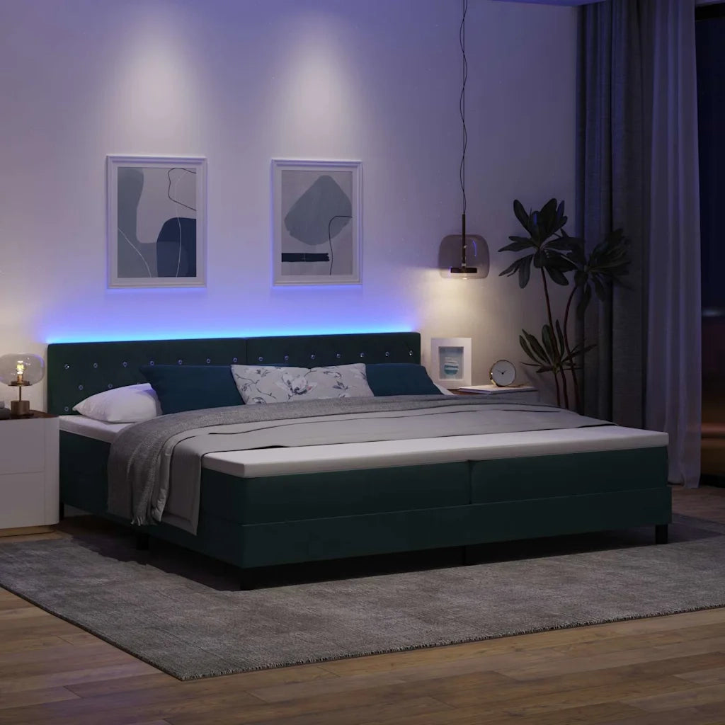 Letto a Sorgente LED con led Verde Scuro 200 x 200 cm Velluto