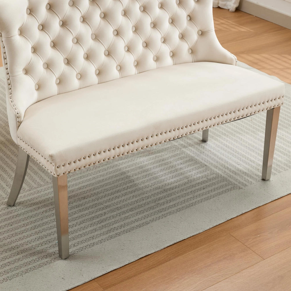 Panchina Imbottita 2 Posti ¨C MINIMAL ¨C Velluto Beige, Gambe Metallo, Schienale, Stile Moderno