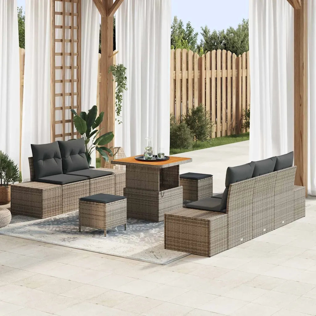 Set Divano da Giardino con cuscino 8 pcs Grigio Poly Rattan 3364678