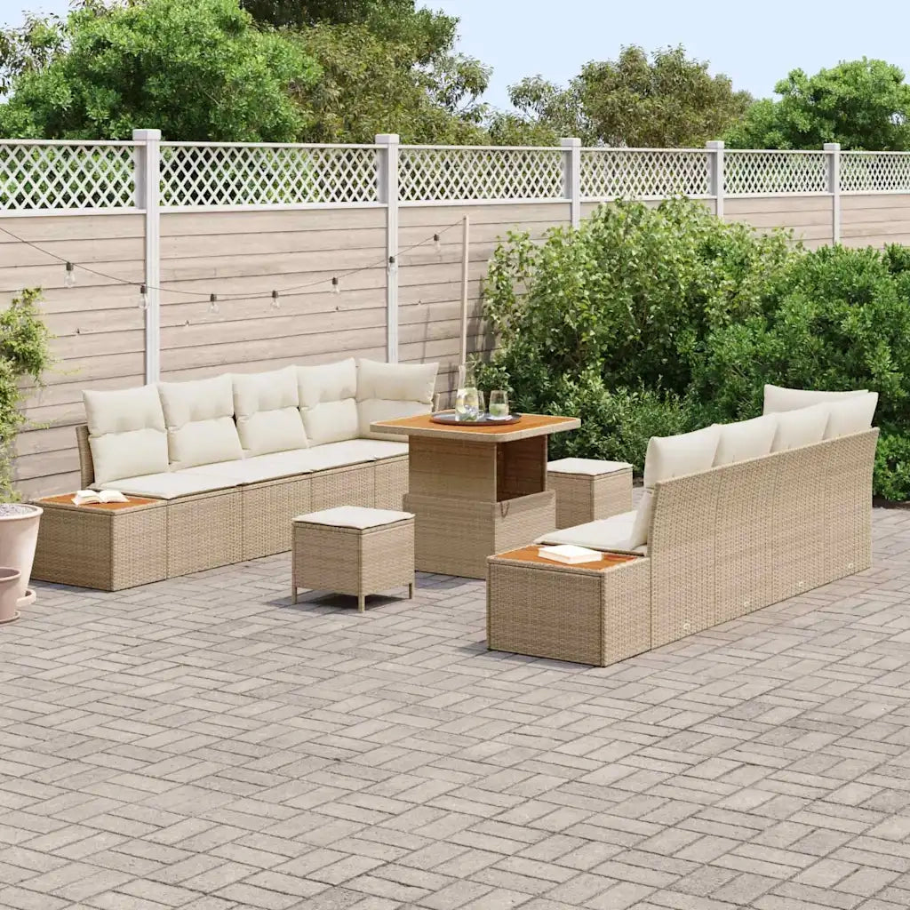 Set Divano da Giardino con cuscino 11 pcs Beige Poly Rattan