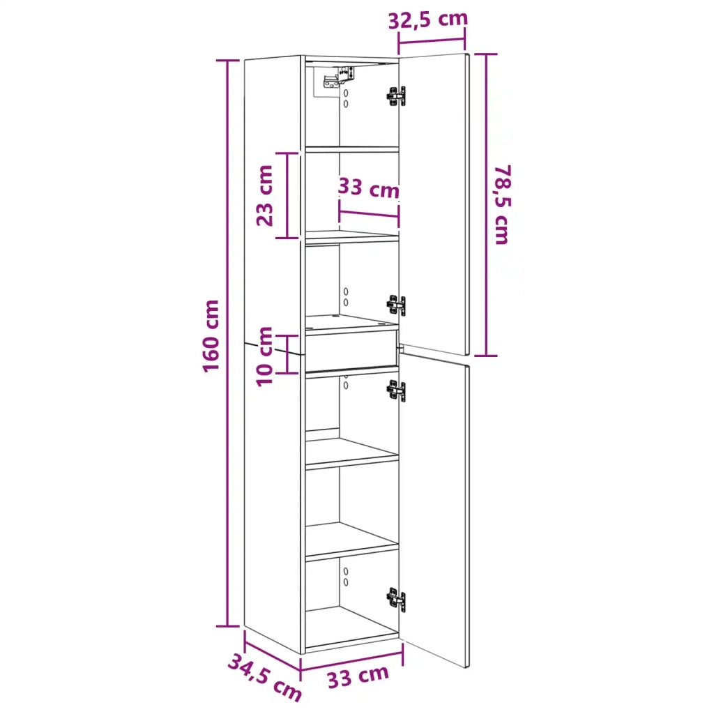 Mobiletto da Bagno | Armadio da bagno a Muro Rovere Fumo 33 x 34,5 x 160 cm