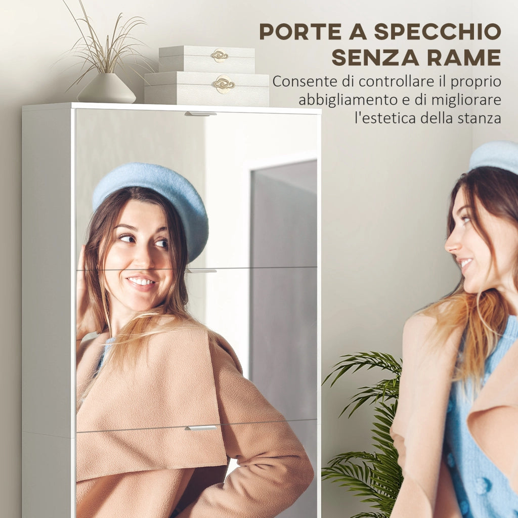 Scarpiera con Specchio e Cassetti ¨C Minimal ¨C Bianco 76x26x178