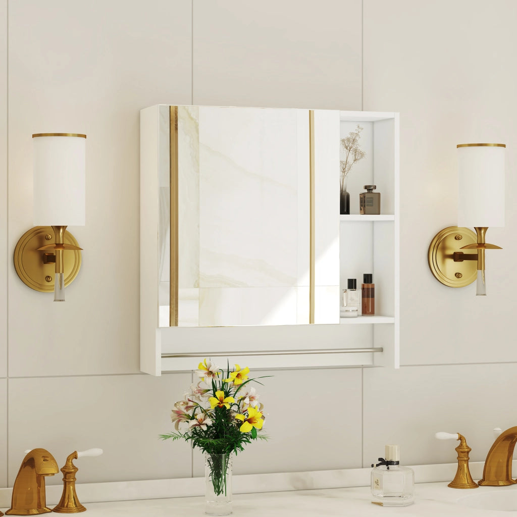 Mobile specchio da bagno bianco in MDF, pensile con ripiani aperti