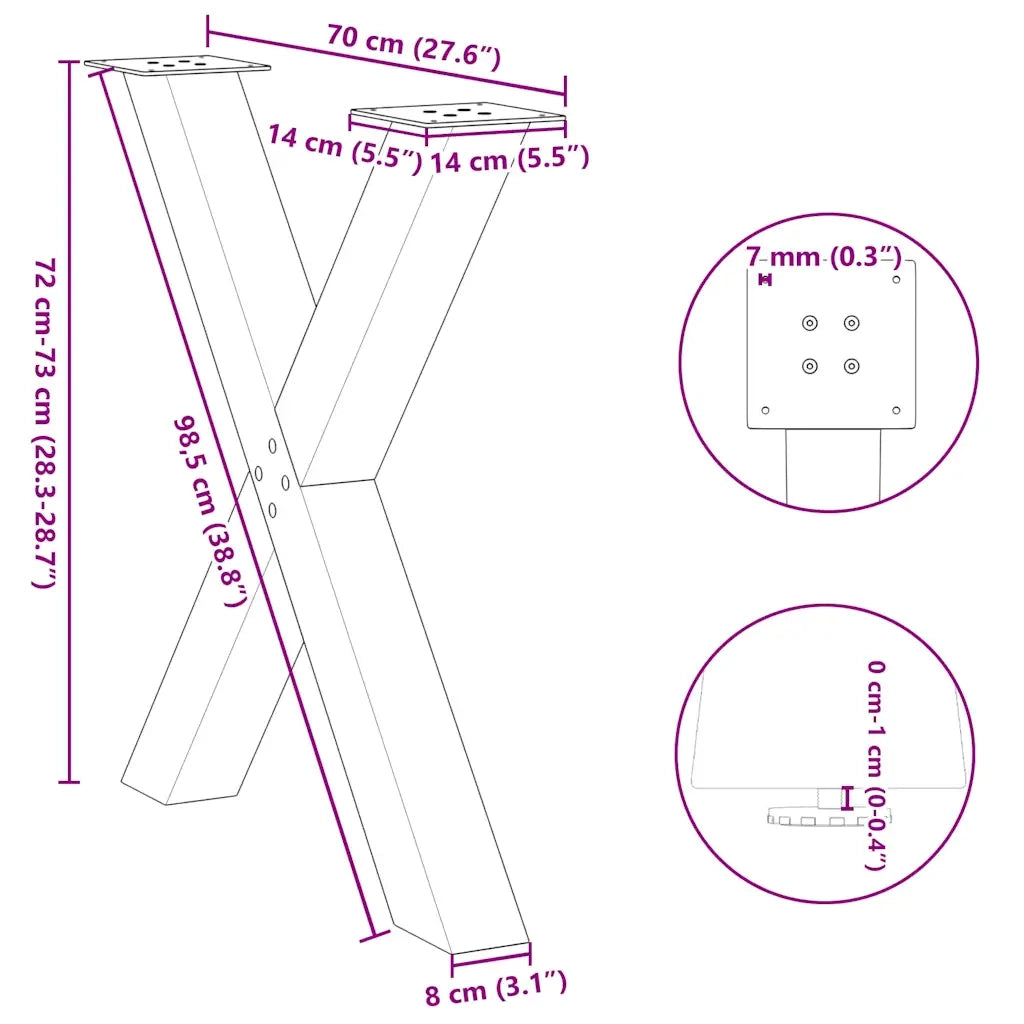 Gambe per tavolo da pranzo a forma di X 3 pz Antracite 70x(72-73) cm Acciaio 4012990