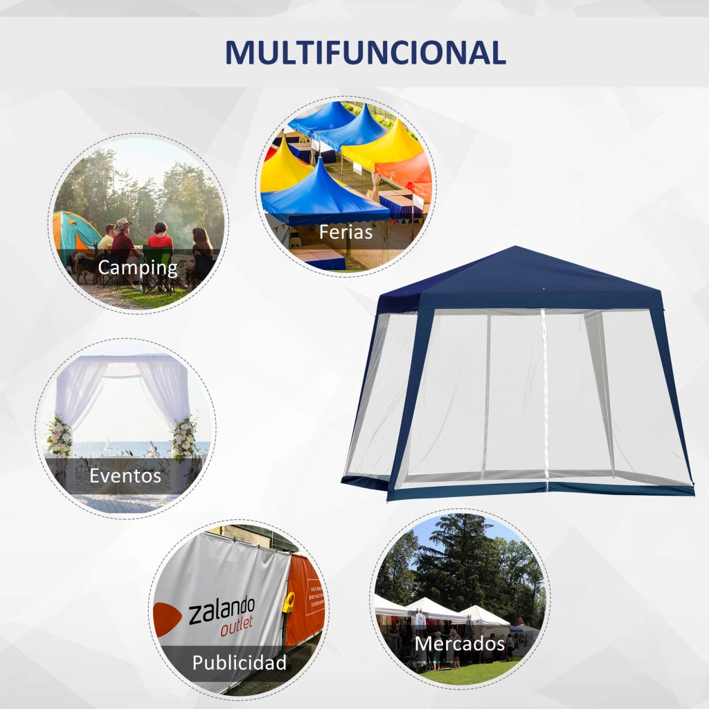 Gazebo da Giardino 3x3 m con 4 Pannelli Laterali Zanzariera Impermeabile Protezione UV ¨C Xylo ¨C Blu