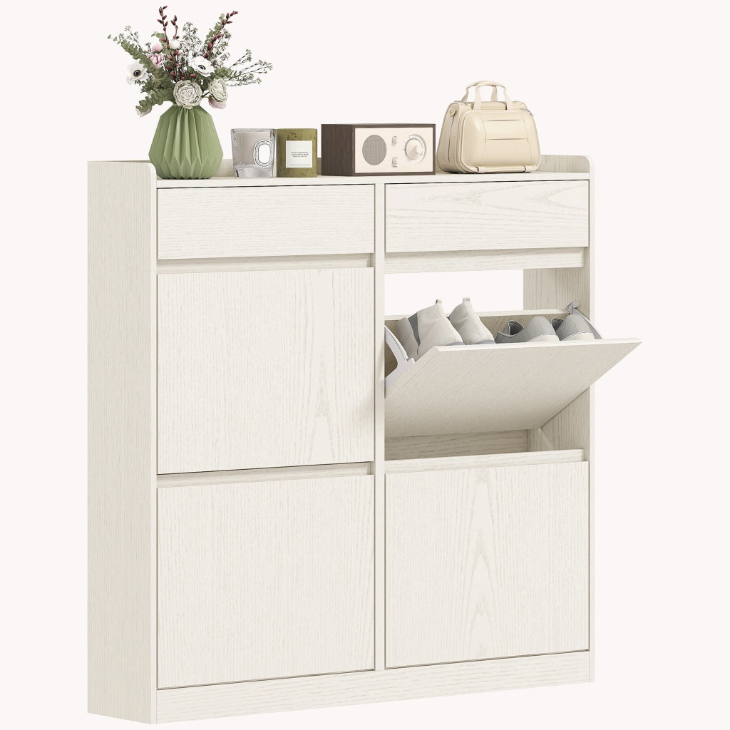 Scarpiera con Cassetti a Ribalta e Scorrevoli ¨C Minimal ¨C Bianco 98x19.2x95.3 cm