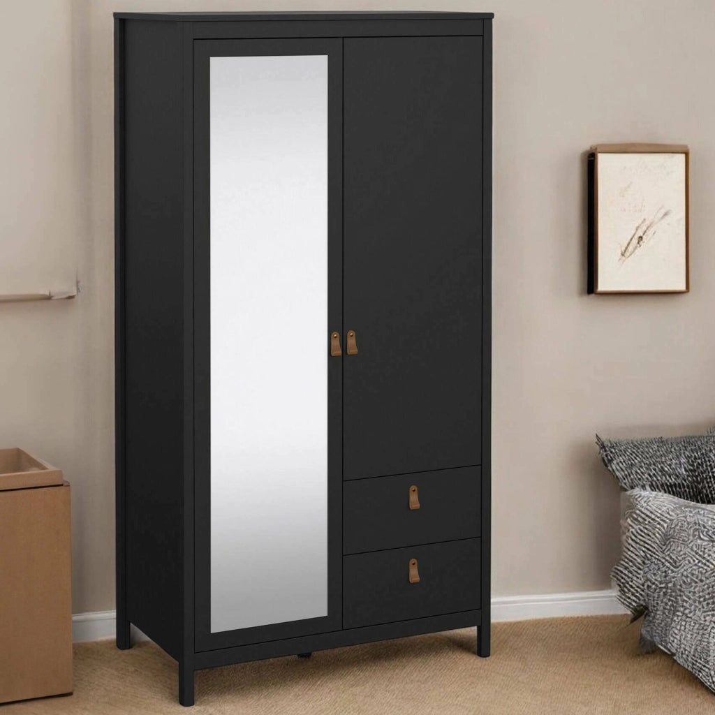 Guardaroba 2 ante Lagertha, Mobile camera da letto, Cabina armadio portabiti, Armadio appendiabiti, 102x58 h199 cm, Nero