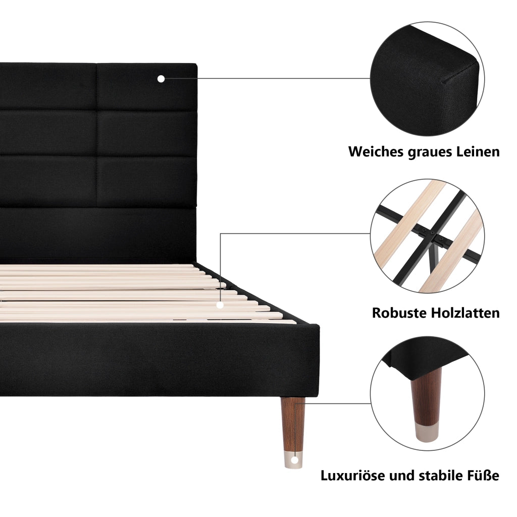 letto imbottito legno grigio 140x200 cm