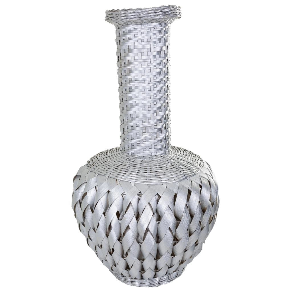 Vaso in bambù laccato argento 15x38x71h