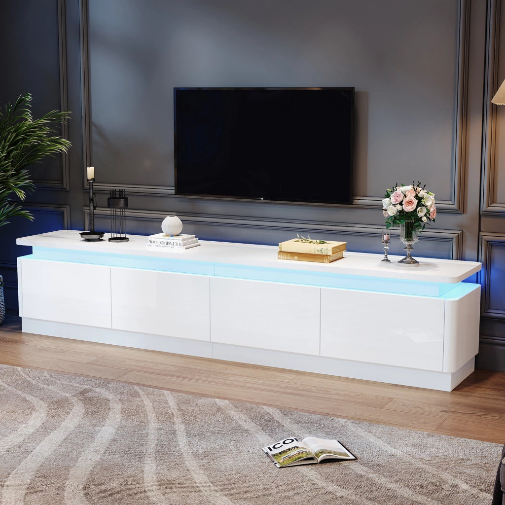 Mobile TV con 4 cassetti e LED - per soggiorno - 180x34x40 cm - in truciolato - bianco