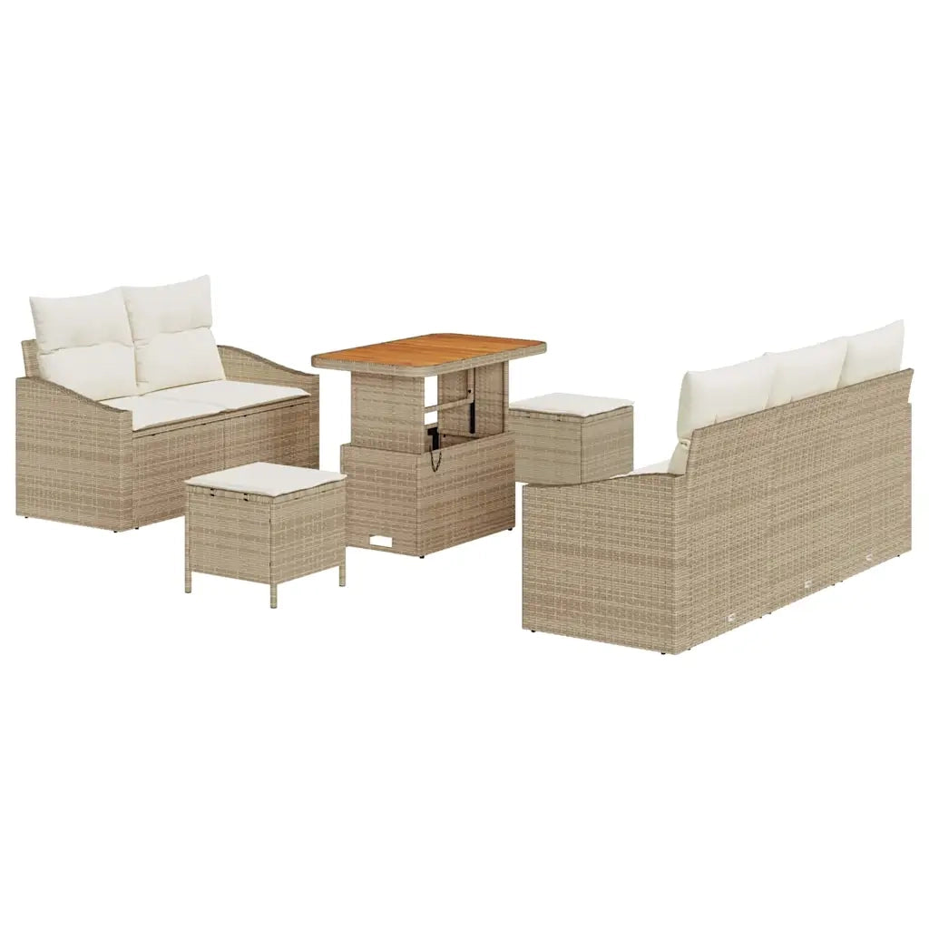 Set Divano da Giardino con cuscino 8 pcs Beige polyrattan