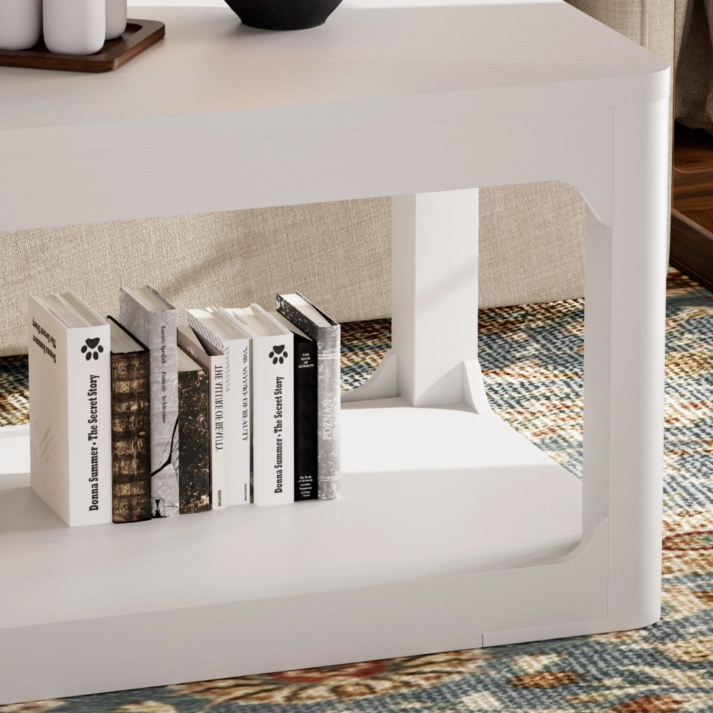 Tavolino da caffè moderno bianco con doppio ripiano, 100x50x44,5 cm, in MDF