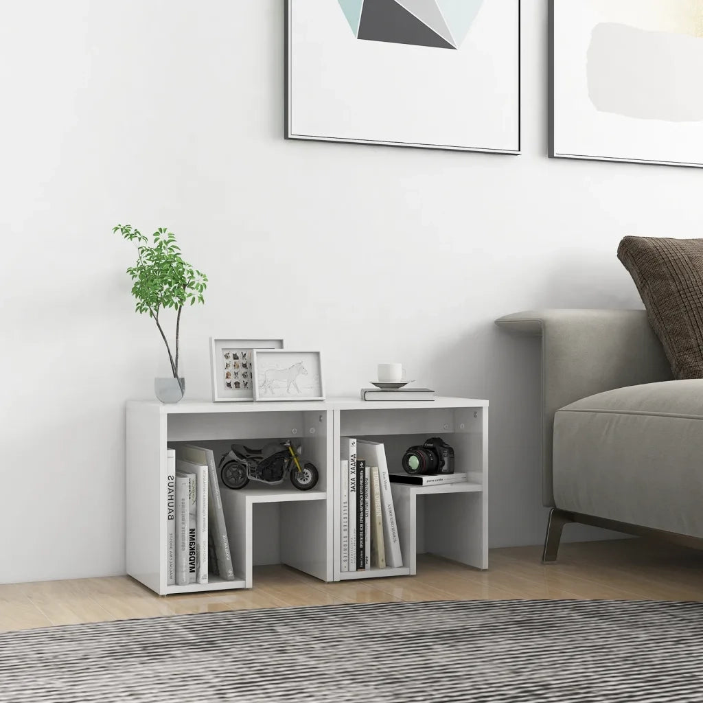 Comodini 2 pz-Set di 2 Tavolino da notte Bianco Lucido 40x30x40 cm in Legno Multistrato