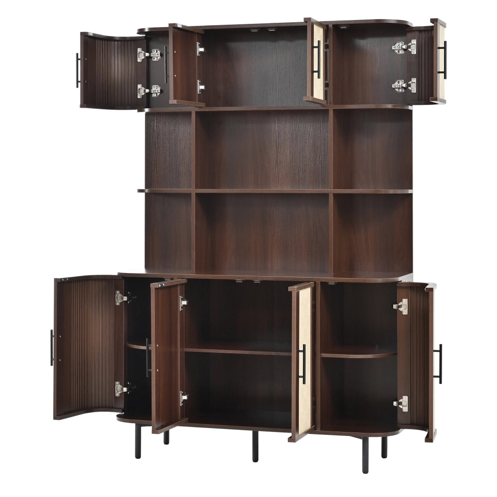 Credenza e madia con 8 ante, frontali a intreccio e piedi in ferro per soggiorno, in MDF noce, 120 × 20 × 180 cm
