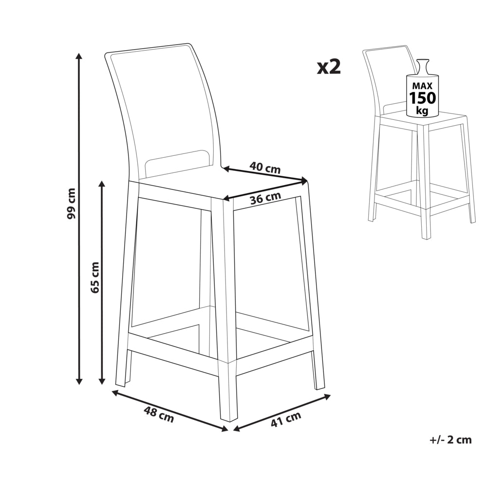 Set di 2 sgabelli da bar plastica bianco sedie da bar sedia alta cucina moderno