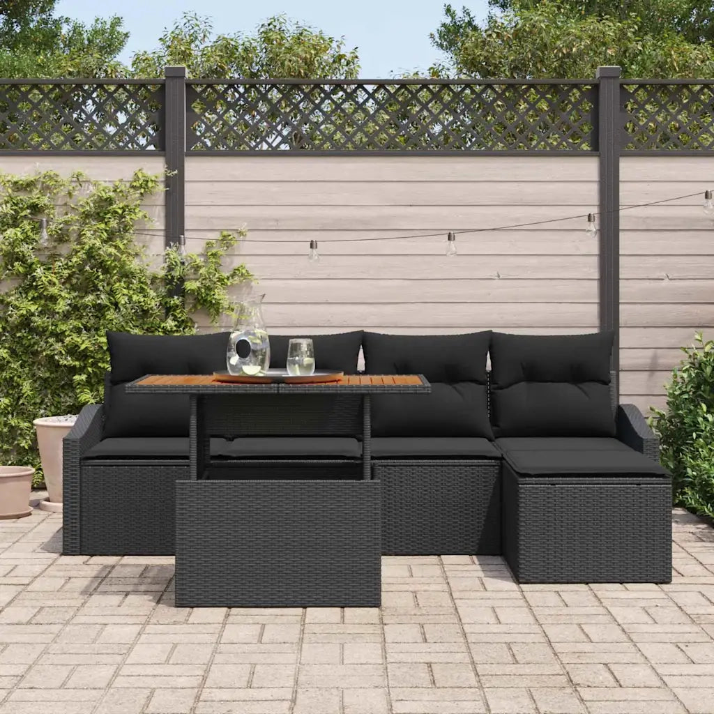 Set da Pranzo per Giardino con cuscino 6 pcs Nero e Marrone