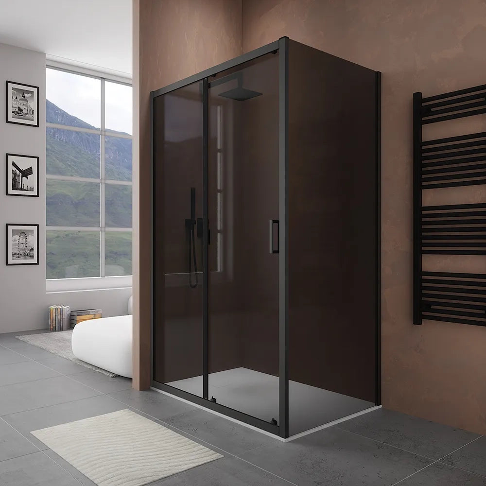 Box doccia 100x90 cm scorrevole vetro 6mm fumè profili nero opaco h185 | Tonga