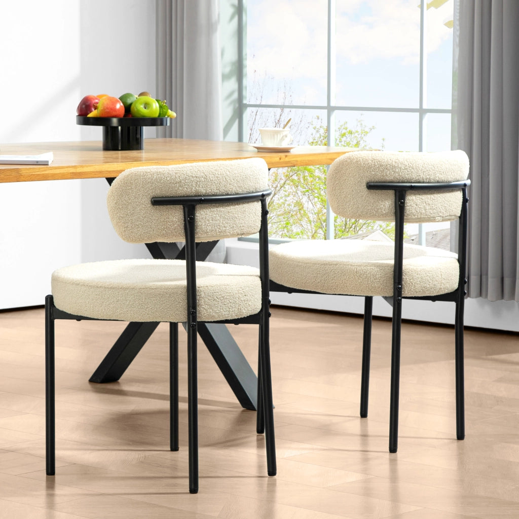 Set 2 Sedie da Pranzo Imbottite ¨C Xylo ¨C Tessuto Beige, Gambe in Metallo Nero, 51x51x76 cm