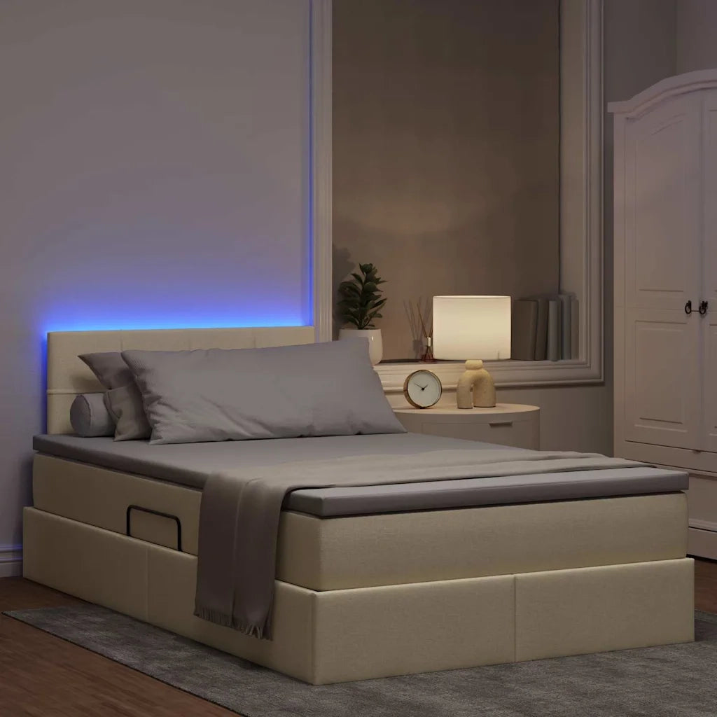 Letto con contenitore e LED con led Crema 120 x 200 cm Tessuto