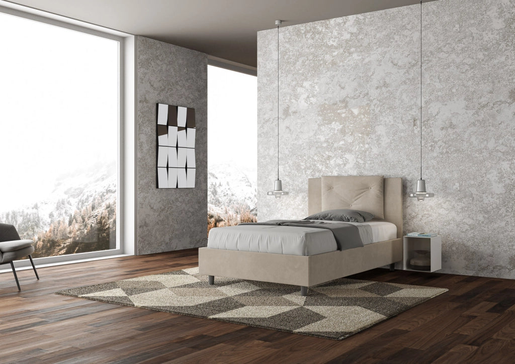 BS COM Letto una piazza e mezza senza rete imbottito 110x190 microfibra sabbia