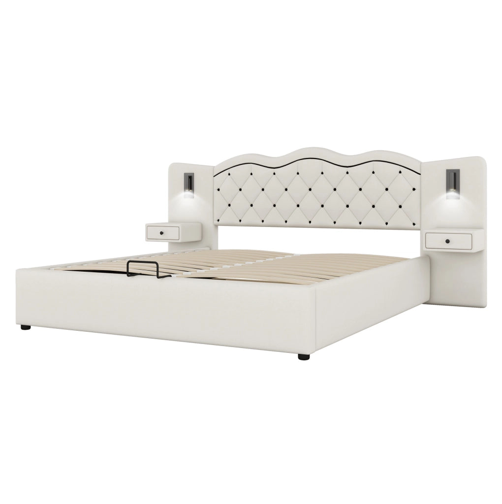 Letto imbottito 180x200 cm con contenitore, USB e luci integrate